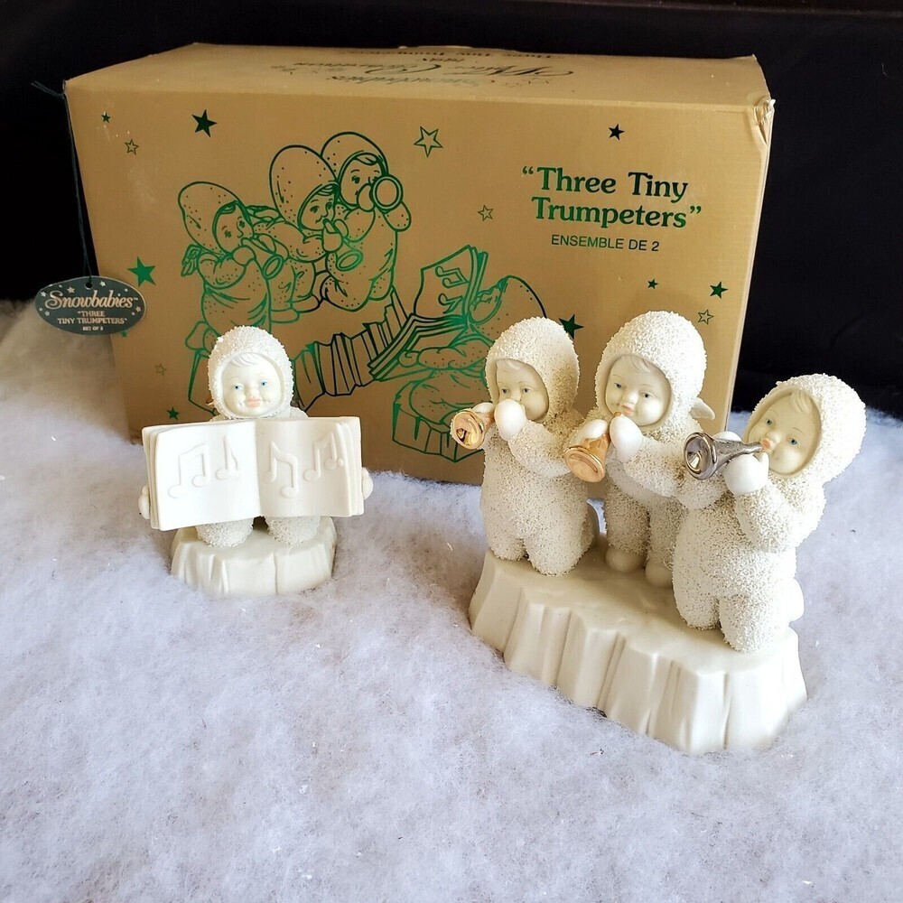 Snowbabies THREE TINY TRUMPETERS Christmas Decoration Retired #56.68888 Vintage